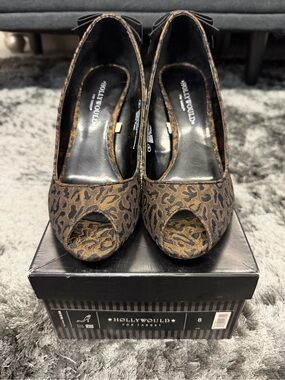 Brown Leopard Print Peep-Toe Heels